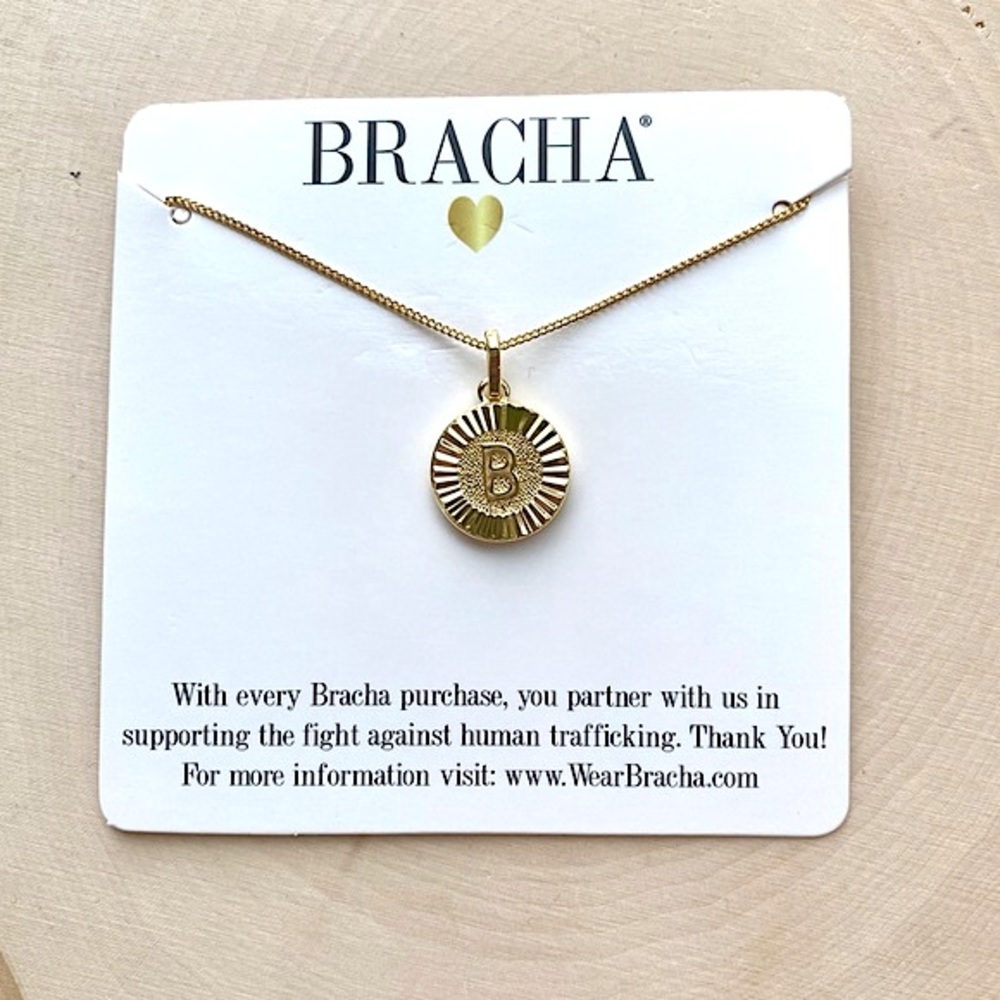 NWT Free People x Bracha 14k Gold Filled Initial Medallion Necklace Letter B